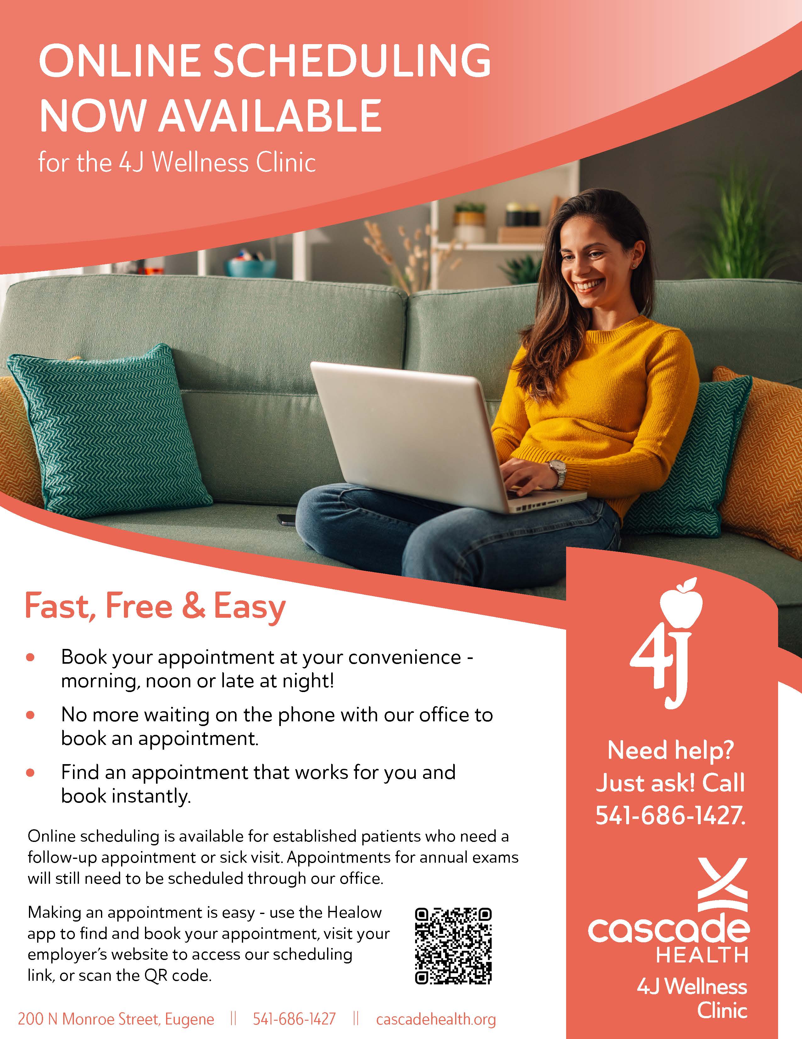 4J Wellness Clinic Online Scheduling Flyer